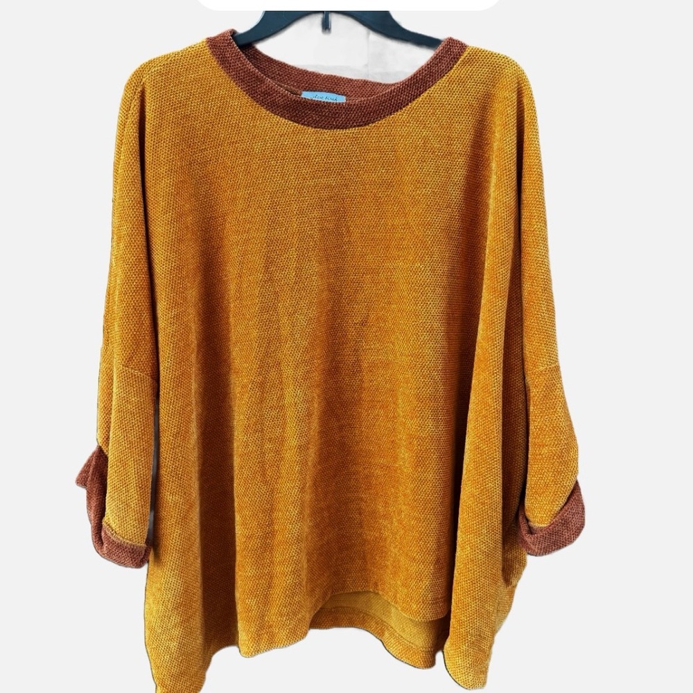White Birch Mustard and Brown Knit oversized relaxed crewneck Sweater